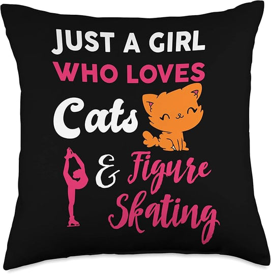 Girls Figure Skating And Cats | Figure Skating Girl Throw Pillow