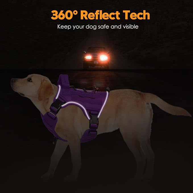 Heavy-Duty Tactical Dog Harness for Large Dogs, No Pull Adjustable Reflective Pet Vest with Molle System, K9 Military-Grade Control for Service Training, Outdoor & 10+ Breeds, Purple, Small