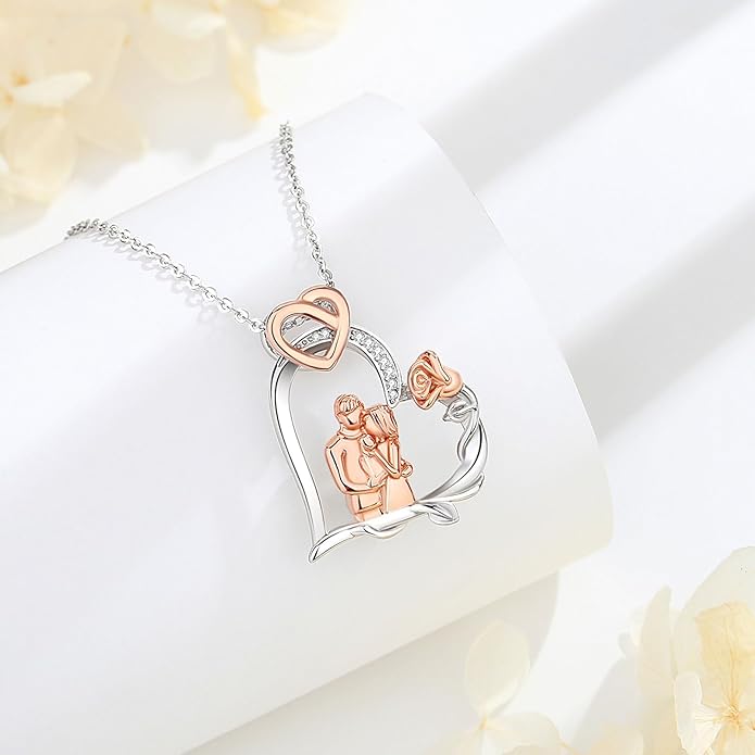 EUDORA Sterling Silver Mother Daughter Necklace for Women, Mama Son Daughter Necklace Pendant for Mom and Daughter,Mom Jewelry from Daughter Mother's Day Gift for Mother Daughter Aunt Grandma