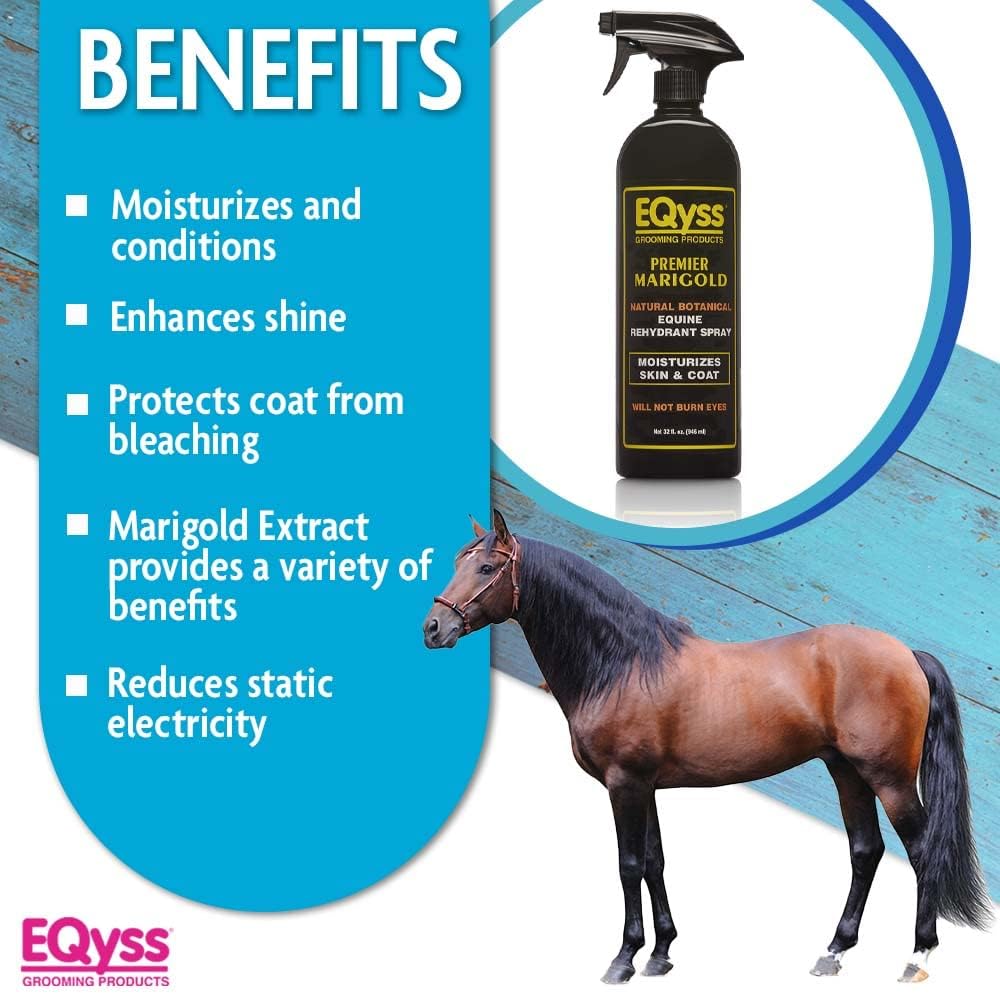 EQyss Premier Marigold Equine Coat Conditioning Spray - Moisturize Horse's Skin & Coat, Add Shine, Detangle, Repel Dirt & Dust, Silicone-Free (32 oz)