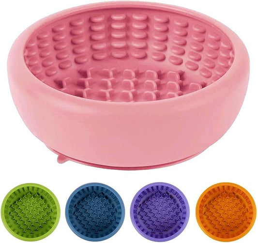 Dog Lick Bowl, ZOURYNUA Non-Slip Slow Feeder Dog Bowls, Enrichment Licking Mat for Distraction, Anxiety Relief Treat Dispenser Freezer, BPA Free Silicone & Dishwasher Safe (Pink, Large)