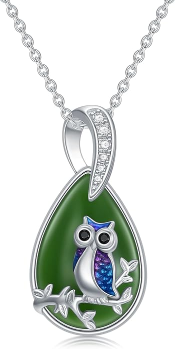 Green Jade Necklace Sterling Silver Teardrop Hummingbird/Dragonfly/Butterfly/Bee/Cat/Cardinal/Owl/Fox/Sloth Natural Jade Jewelry Birthday Mothers Day Christmas Gifts Women Mom Her