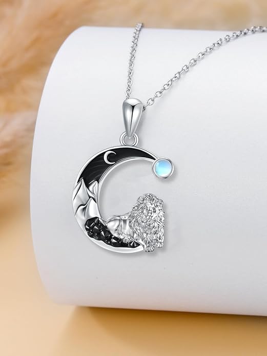 Gothic Jewelry Bat/Cat/Wolf/Dragon/Owl/Fox/Spider/Sun Pendant Sterling Silver Crescent Moon Necklace for Women Girls Black Jewelry Gifts