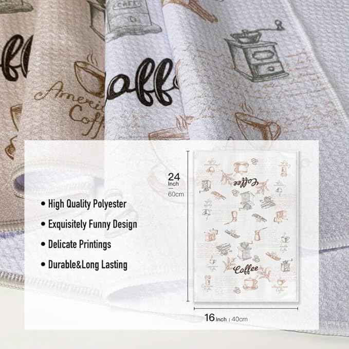 Funny Joked Coffee Kitchen Towels,Bar Dishcloth, 16X24Inch,Absorbent Drying Hand Rags,Gifts for Café Lover Neighbor Wife Women Hostess New Home Mom Housewarming On Christmas Mother's Day