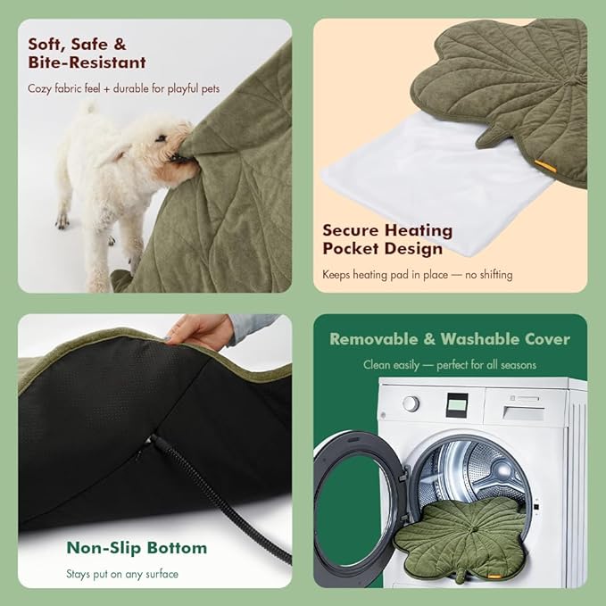 Extra Large Dog Heating Pad Waterproof Electric Heated Pet Beds for Indoor Outdoor, Adjustable Temperature,Washable Green Clover Shaped Cat Heating Pad Non Slip Bottom(57"X47")