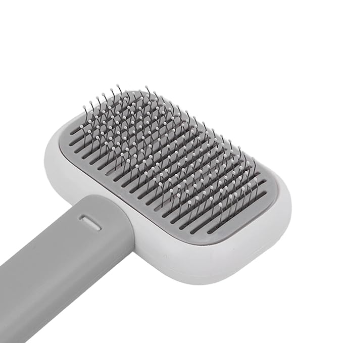 Dog Hair Brush Self Cleaning Slicker Brush Gentle Round Head Soft Needle Pet Grooming Tool For Cats Dogs Removes Floating Hair Massages Skin ABS Material 9 x 18cm (Grey White)