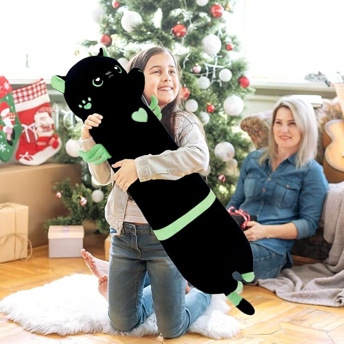 Giant Green Cat Plush, Kitten Body Pillow - Long Cute Stuffed Animals (70cm/27.5inch)