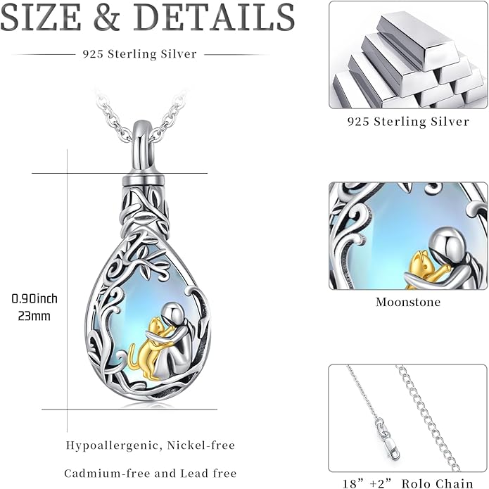 JUSTKIDSTOY Dog/Cat/Hummingbird Urn Necklace for Ashes S925 Sterling Silver Heart Cremation Jewelry Keepsake Memorial for Women