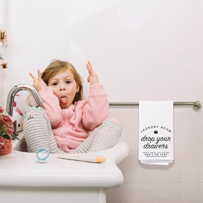 Drop Your Drawers Funny Laundry Hand Towels，Humorous Laundry Room Sign Decor Hand Towels for Bathroom, 16x24 Inch