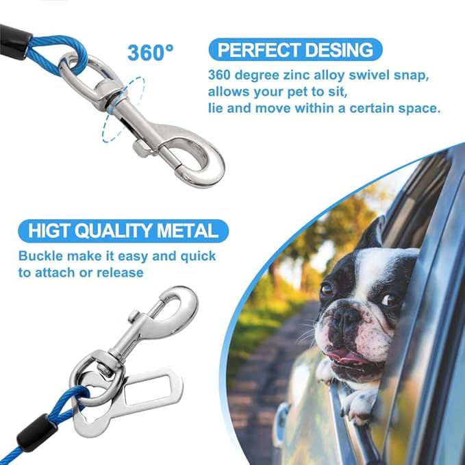 Dog Seat Belt Harness for Car,2pcs Dog Seatbelt of Coated Wire Leash Safety Restraint,No Chew Tether Cable Vehicle Dogs Accessories,Double Clips & Latch (Blue, 24 inch/60 CM)