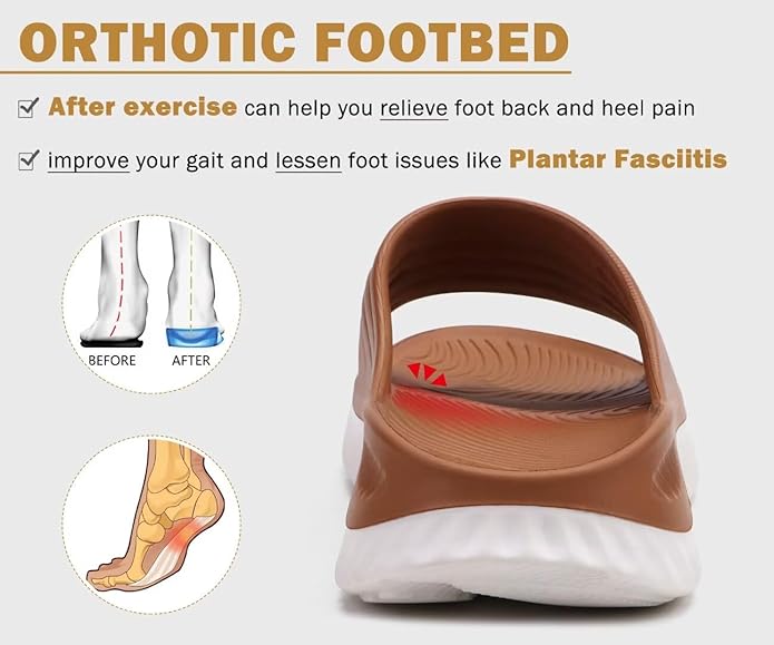 KuaiLu Womens Recovery Sandals With Comfortable Plantar Fasciitis Support,Ladies Orthotic Open Toe Sport Slides Thick Cushion Reduces Stress on Feet,Joints & Back Post-Exercise