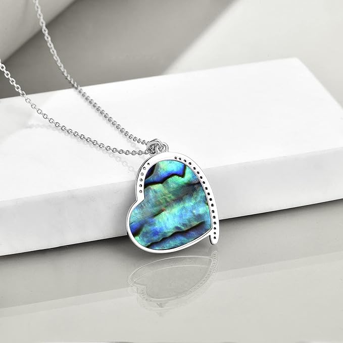 Horse Necklace Gifts for Women Sterling Silver Abalone Love Heart with Horse Pendant Necklace Jewelry Gifts