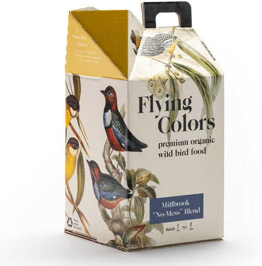 Flying Colors Premium Organic Wild Bird Seed | Millbrook No Mess Bird Seed for Outside Feeders | 100% USDA Organic, Waste Free, No Fillers, No Pesticides | Sunflower, Peanut | 3 Gallon Easy-Pour