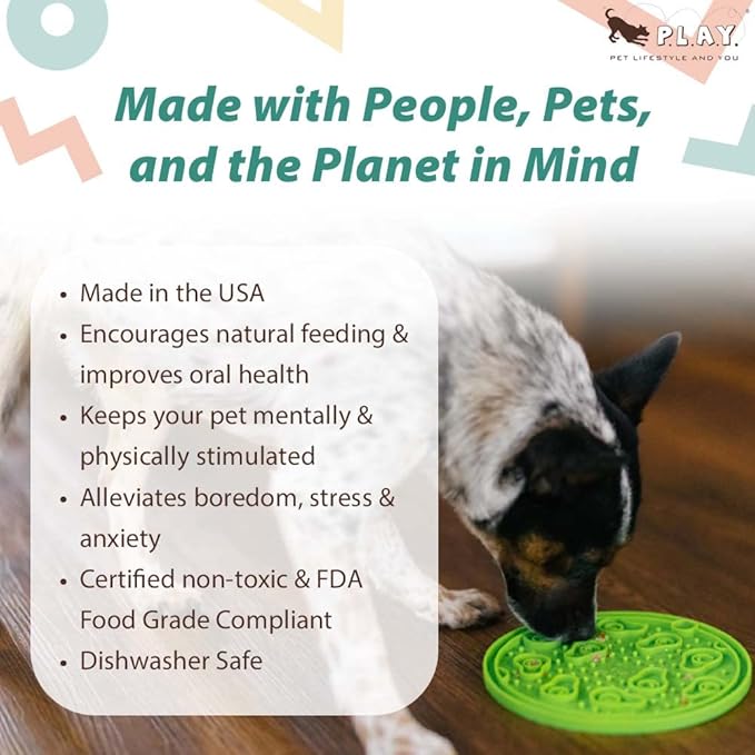 P.L.A.Y. Enrichment Feeding Lick Mat for Dogs & Cats - ZoomieRex EverLick, Great for Puppies & Small, Medium, Large Dogs - Alleviate Boredom, Slow Feeder for Meal or Treats, Dishwasher Safe (Green)
