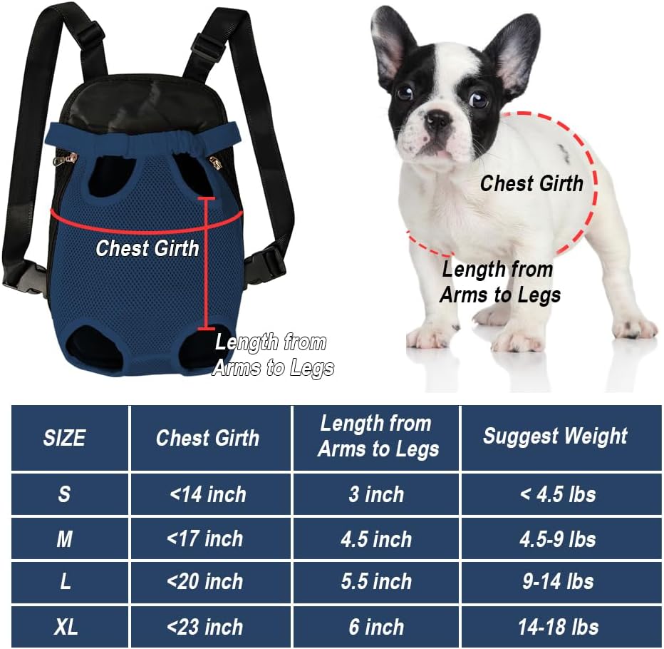 FEimaX Dog Carrier Backpack Pet Legs Out Front Cat Travel Bag, Adjustable Puppy Backpacks Carriers Hands-Free for Small Medium Dogs Cats Hiking Traveling Camping Daily Walking (Large, Navy)