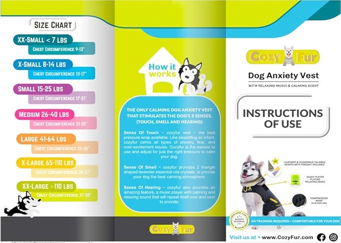 CozyVest® Dog Anxiety Vest 3-in-1 Music & Aromatherapy Shirt, Relaxing Sound & Essential Oil Scent Jacket, Fireworks Thunder Separation & Thunderstorm Canine Stress Relief Coat (Gray, XS [8-14 Lbs])