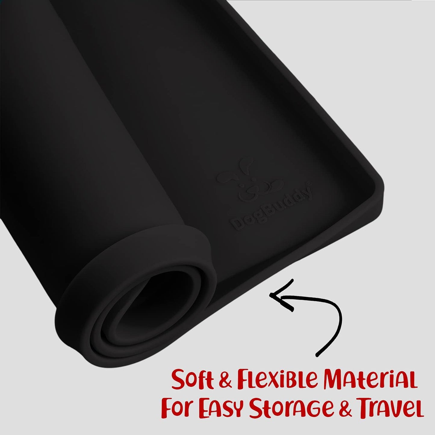 DogBuddy Dog Food Mat – Waterproof Dog Bowl Mat for Food and Water, Silicone Pet Feeding Mats for Floors, Non-Slip Placemat with High Edges for Dogs Bowls, Puppy Essentials (XS: 11" x 11", Black)