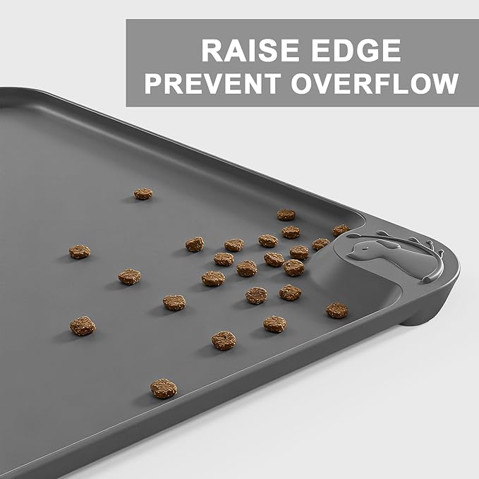 ESTHELLO Waterproof Pet Feeding Mats - Advanced Silicone Dog Food Mat Easy to Clean for Dog & Cat Bowls, 19''X12'' Premium Gray