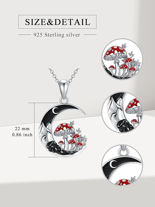 Gothic Jewelry Bat/Cat/Wolf/Dragon/Owl/Fox/Spider/Sun Pendant Sterling Silver Crescent Moon Necklace for Women Girls Black Jewelry Gifts