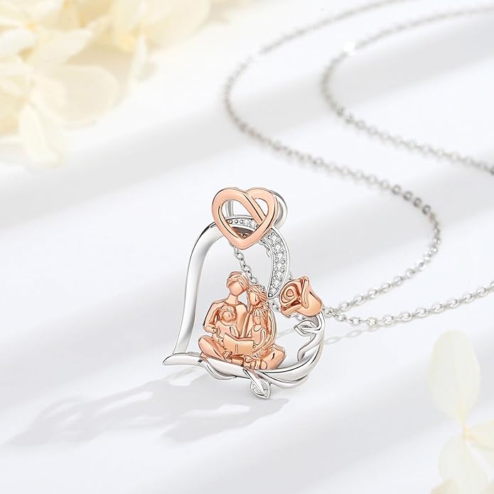 EUDORA Sterling Silver Mother Daughter Necklace for Women, Mama Son Daughter Necklace Pendant for Mom and Daughter,Mom Jewelry from Daughter Mother's Day Gift for Mother Daughter Aunt Grandma