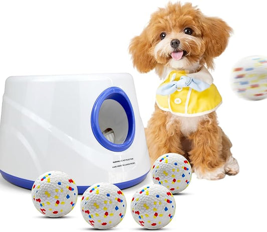 Automatic Dog Ball Launcher with 6 Balls, 3 Adjustable Distance Settings 15-45FT, Interactive Fetch Toy for Small and Medium Dogs, Indoor and Outdoor Use