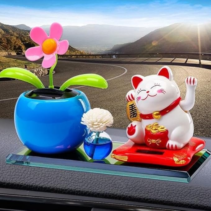 EatingBiting Figurine Maneki Neko Beckoning Lucky Money Cat Solar Shaking Hand Statue Ornament Decoration Car Ornaments Retro Decor Indoor Desktop Figure Dancing