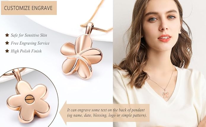 Flower Cremation Ashes Jewelry Cremation Necklace Memorial Locket for Ashes Keepsake Urn Pendants for Women/Men