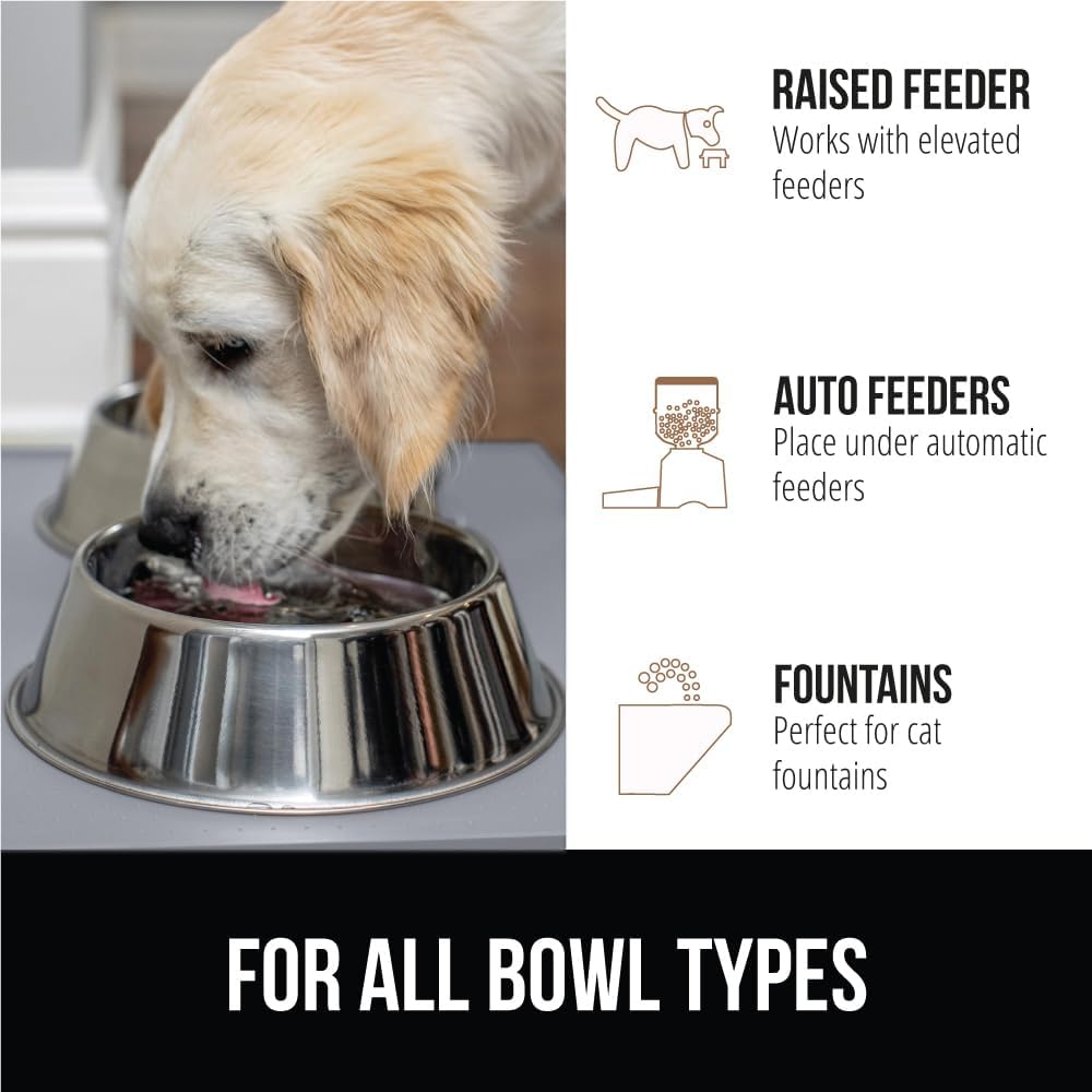 GORILLA GRIP 100% Waterproof Raised Edge BPA Free Silicone Pet Feeding Mat, Dog Cat Food Mats Contain Spills Protects Floors, Placemats for Cats, Dogs Water Bowl, Pets Accessories 18.5x11.5 Light Gray