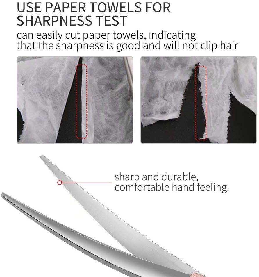 Fenice Peak Professional Curved Dog Grooming Scissors 8'' Rose Gold 440C Stainless Steel Pet Cutting Shears Safety Trimming Shearing for Dogs Cats