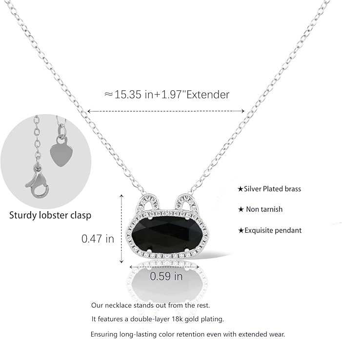 Fashion Jewelry Cat Necklace Collection for Women - Gold & Silver Plated Brass Pendant with Natural Gemstone, Dainty Cute Animal Jewelry Gift (Multiple Styles)