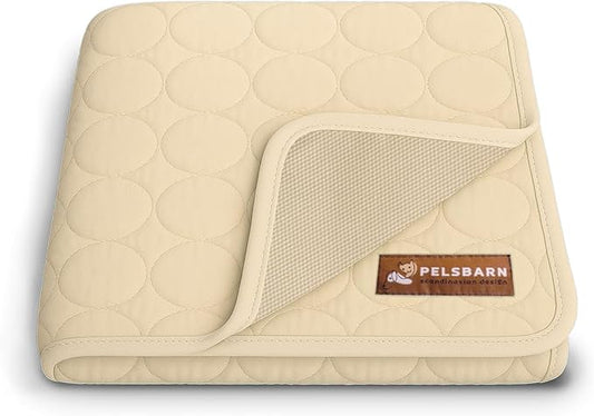 Pelsbarn Dog Cooling Mat- Ice Silk Summer Comfort, Self Cooling, Non-Slip Dog Pad, Durable & Washable, Mat for Large Dogs 25"" x 37"", Support Shelter Dogs with Every Purchase (Beige)
