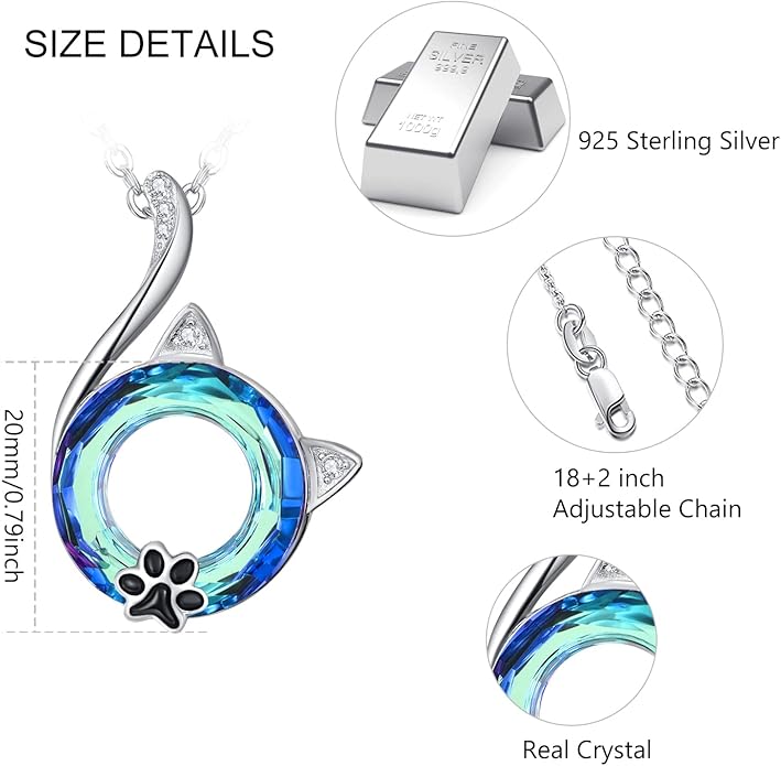 Dreamboat Sterling Silver Cat Necklace for Women Crystal Necklace Cute Animal Necklace Kitten Necklace Cat Pendant Friendship Cat Jewelry Gifts
