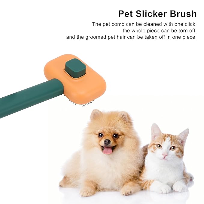 Dog Hair Brush, Self Cleaning Slicker Brush for Pets Cats Dogs Gentle Round Head Soft Needle Removes Floating Hair Comfortable Grip ABS Material 9 x 18cm (Orange Green)