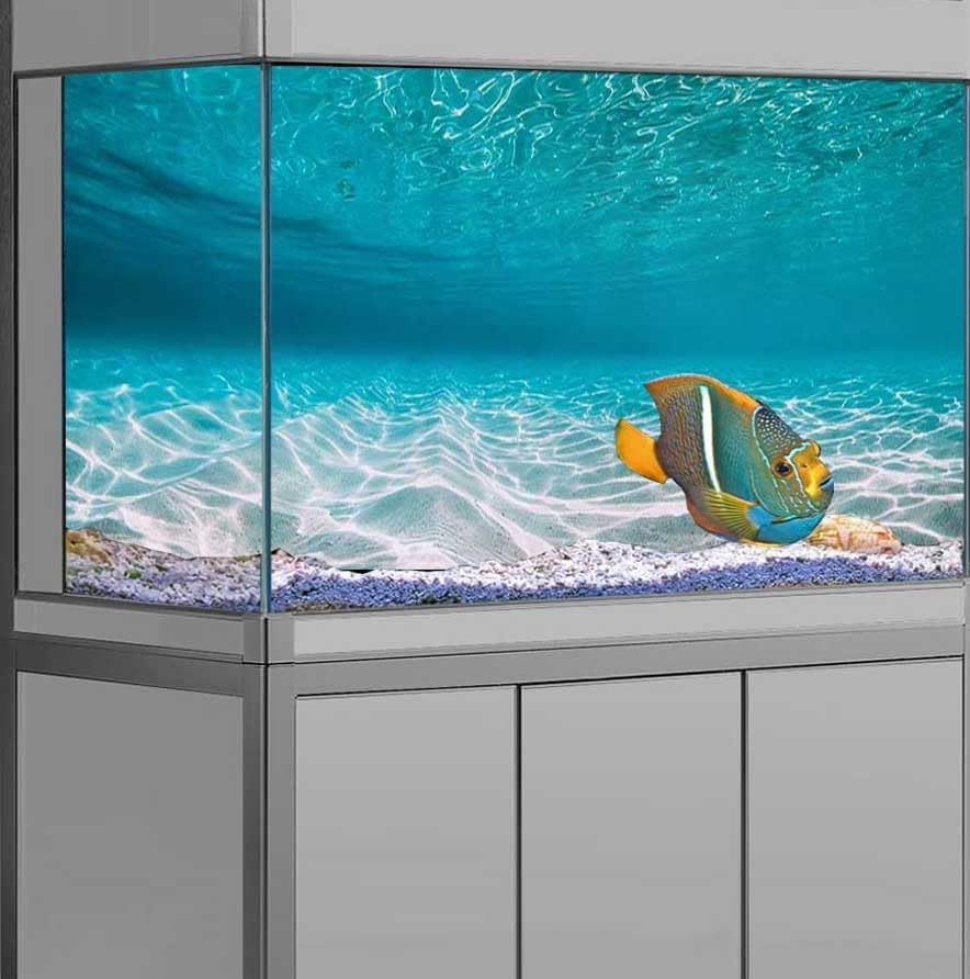 48X24IN Natural Undersea Aquarium Background, Undersea Beach Fish Tank Background, with 8 EVA Double-Sided Tape
