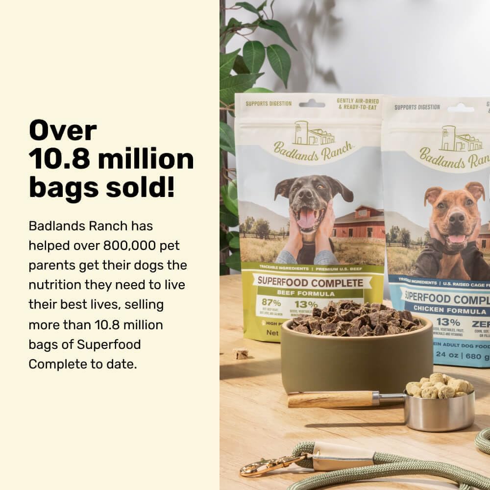 BADLANDS RANCH - Superfood Complete, Air-Dried Adult Dog Food - High Protein, Zero Fillers, Superfood Nutrition by Katherine Heigl (64 oz., Beef Formula)