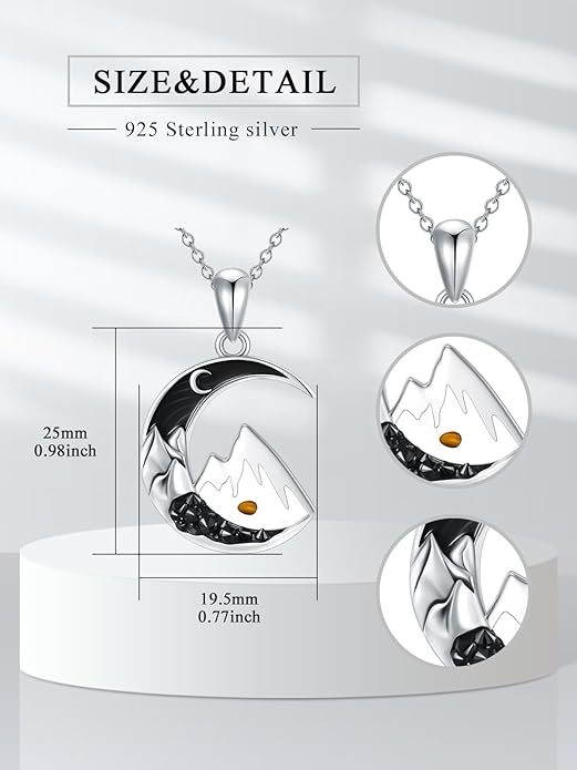 Gothic Jewelry Bat/Cat/Wolf/Dragon/Owl/Fox/Spider/Sun Pendant Sterling Silver Crescent Moon Necklace for Women Girls Black Jewelry Gifts