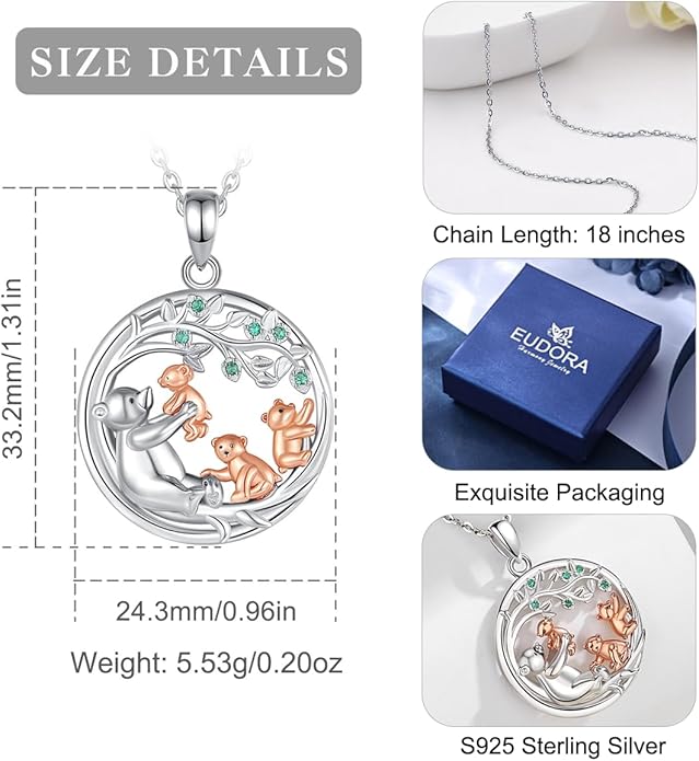 EUDORA Sterling Silver Mother Daughter Necklace for Women, Mama Son Daughter Necklace Pendant for Mom and Daughter,Mom Jewelry from Daughter Mother's Day Gift for Mother Daughter Aunt Grandma