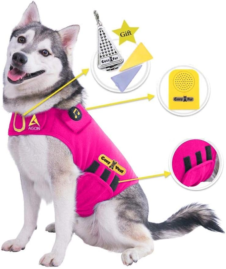 CozyVest 3-in-1 Anxiety Vest Music & Aromatherapy Dog Coat Relaxing Sound & Essential Oil Scent Canine Stress Relief Fireworks Thunder Separation Shirt Jacket Thunderstorm(Pink, XXL [110 Lbs & UP])