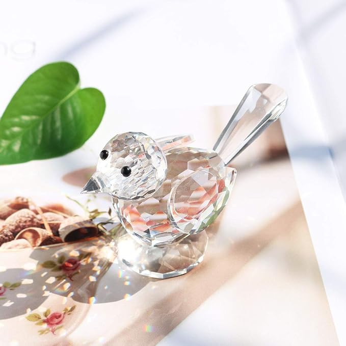H&D HYALINE & DORA Crystal Bird of Happiness Collectible Figurines Glass Animal Figurine for Table Home Decoration