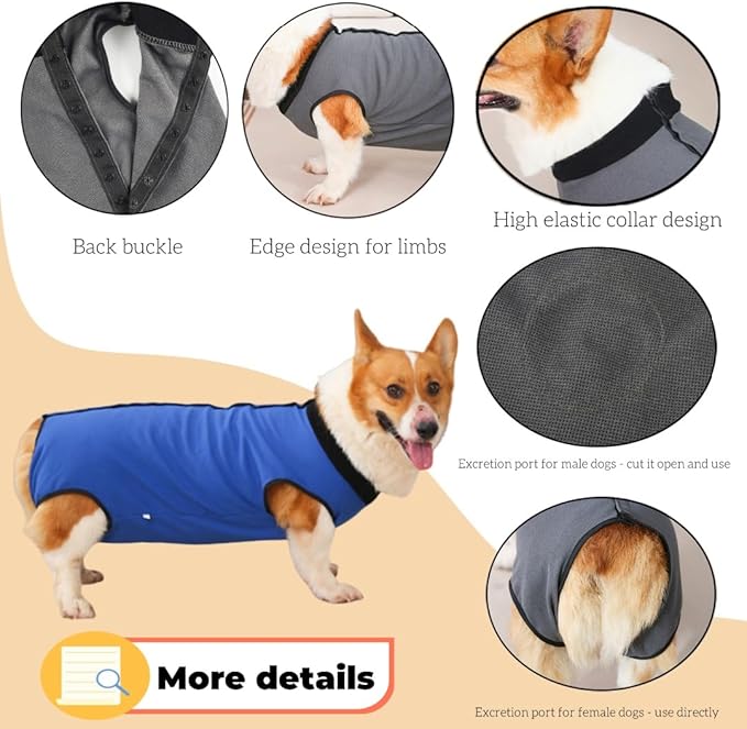 Dog Surgery Recovery Suit,Abdominal Surgical Suit for Dogs,Recovery Suit for Dogs,Prevent Licking Surgical Wound Dog Cone Alternative Blue S
