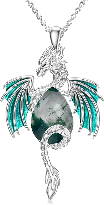 Dragon Necklace for Men Sterling Silver Birthstone Wyvern Necklace Embllished with Teardrop Shaped Crystal Jewelry for Women