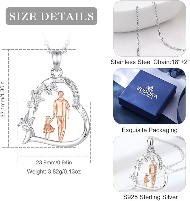 EUDORA Sterling Silver Mother Daughter Necklace for Women, Mama Son Daughter Necklace Pendant for Mom and Daughter,Mom Jewelry from Daughter Mother's Day Gift for Mother Daughter Aunt Grandma