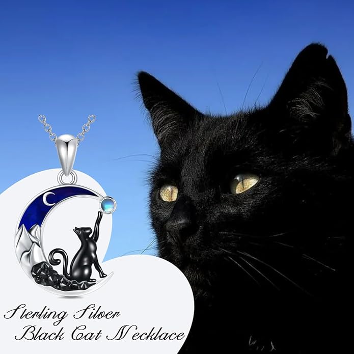 Gothic Jewelry Bat/Cat/Wolf/Dragon/Owl/Fox/Spider/Sun Pendant Sterling Silver Crescent Moon Necklace for Women Girls Black Jewelry Gifts