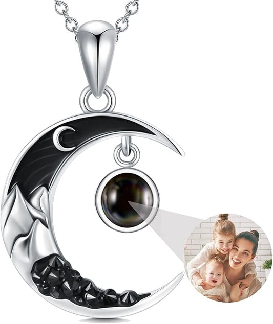 Gothic Jewelry Bat/Cat/Wolf/Dragon/Owl/Fox/Spider/Sun Pendant Sterling Silver Crescent Moon Necklace for Women Girls Black Jewelry Gifts