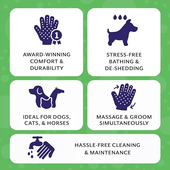H HandsOn Pet Grooming Gloves - Patented #1 Ranked, Award Winning Shedding, Bathing, & Hair Remover Gloves - Gentle Brush for Cats, Dogs, and Horses (Black, Small)