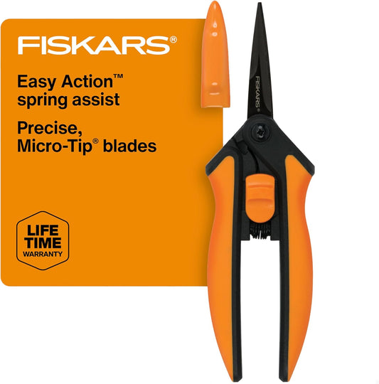 Fiskars 6" Pruning Scissors for Flowers, Buds, Weeds and Small Plants, Garden Snips with Resin Resistant Nonstick Stainless Steel Blades, Gardening Trimmers with Comfortable Handle