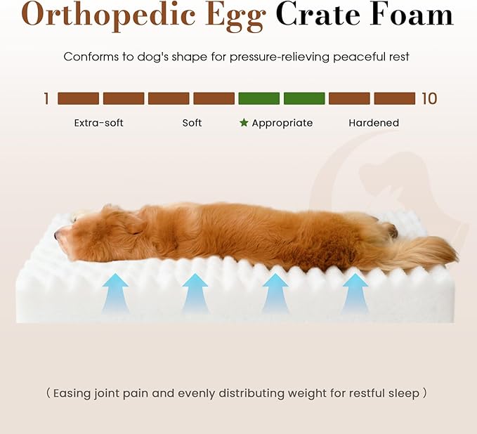 Dog Beds for Extra Large Sized Dog, Orthopedic Pet Bed with Waterproof Lining, Soft Short Plush Surface & Egg Crate Foam, Machine Washable Pet Mat with Removable Cover & Anti Slip Bottom