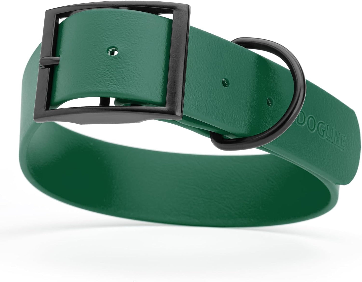Dogline Biothane Waterproof Dog Collar Strong Coated Nylon Webbing with Black Hardware Odor- Proof for Easy Care Easy to Clean High Performance Fits Small Medium or Large Dogs, Hunter Green