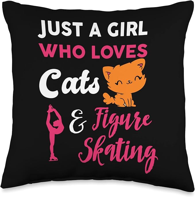 Girls Figure Skating And Cats | Figure Skating Girl Throw Pillow