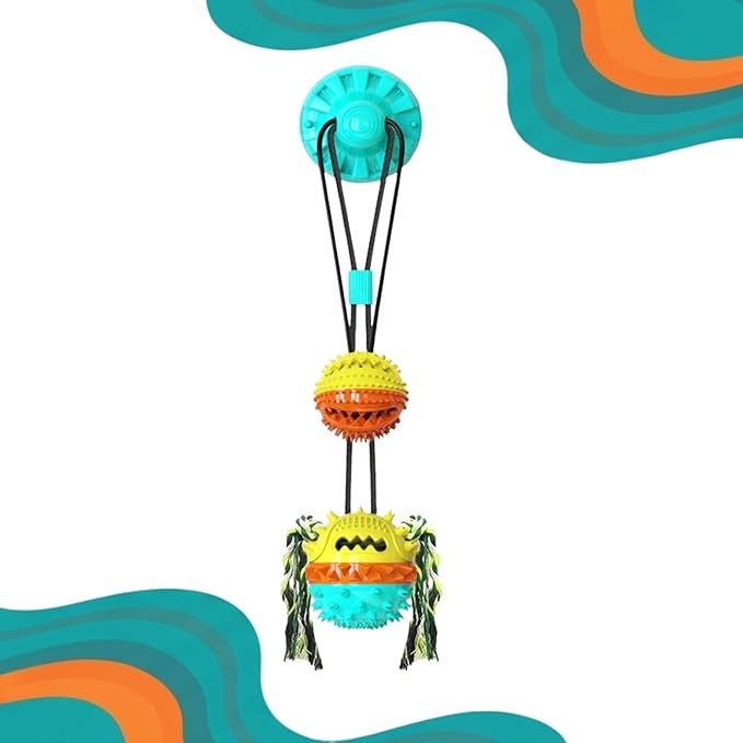 Dog Toy with Suction Cup - Interactive Toys for Large Dogs - Durable Dog Toothbrush & Chew Toy - Puppy Teething Toys - Indestructible Dog Toy - Food Dispensing Dog Tug Toy - Blue
